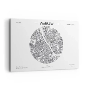 Obraz na płótnie - Mapa Warszawy w minimalistycznym stylu - 120x80cm - Anatomia Warszawy - Nowoczesna dekoracja ścienna do salonu, kuchni i sypialni ARTTOR