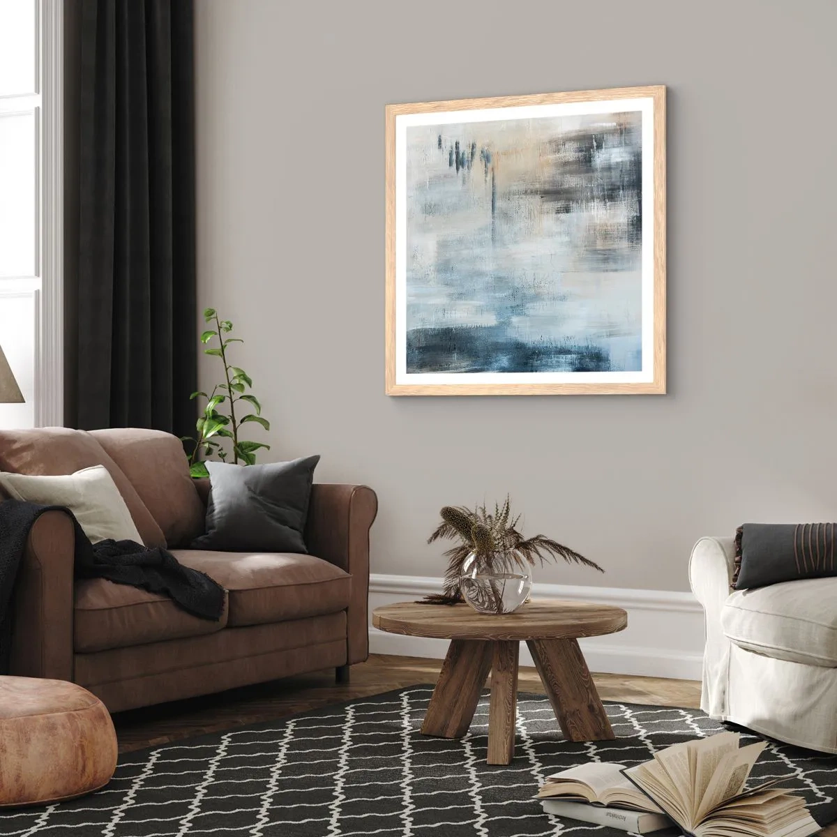 Plakat w ramie jasny dąb - Za zasłoną błękitu - 40x40 cm