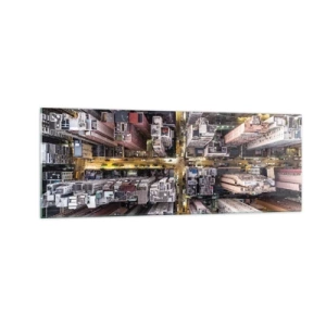 Obraz na szkle - Widok z lotu ptaka na miasto pełne drapaczy chmur - 140x50cm - Pozdrowienia z Hongkongu - Nowoczesna dekoracja ścienna do salonu i sypialni ARTTOR