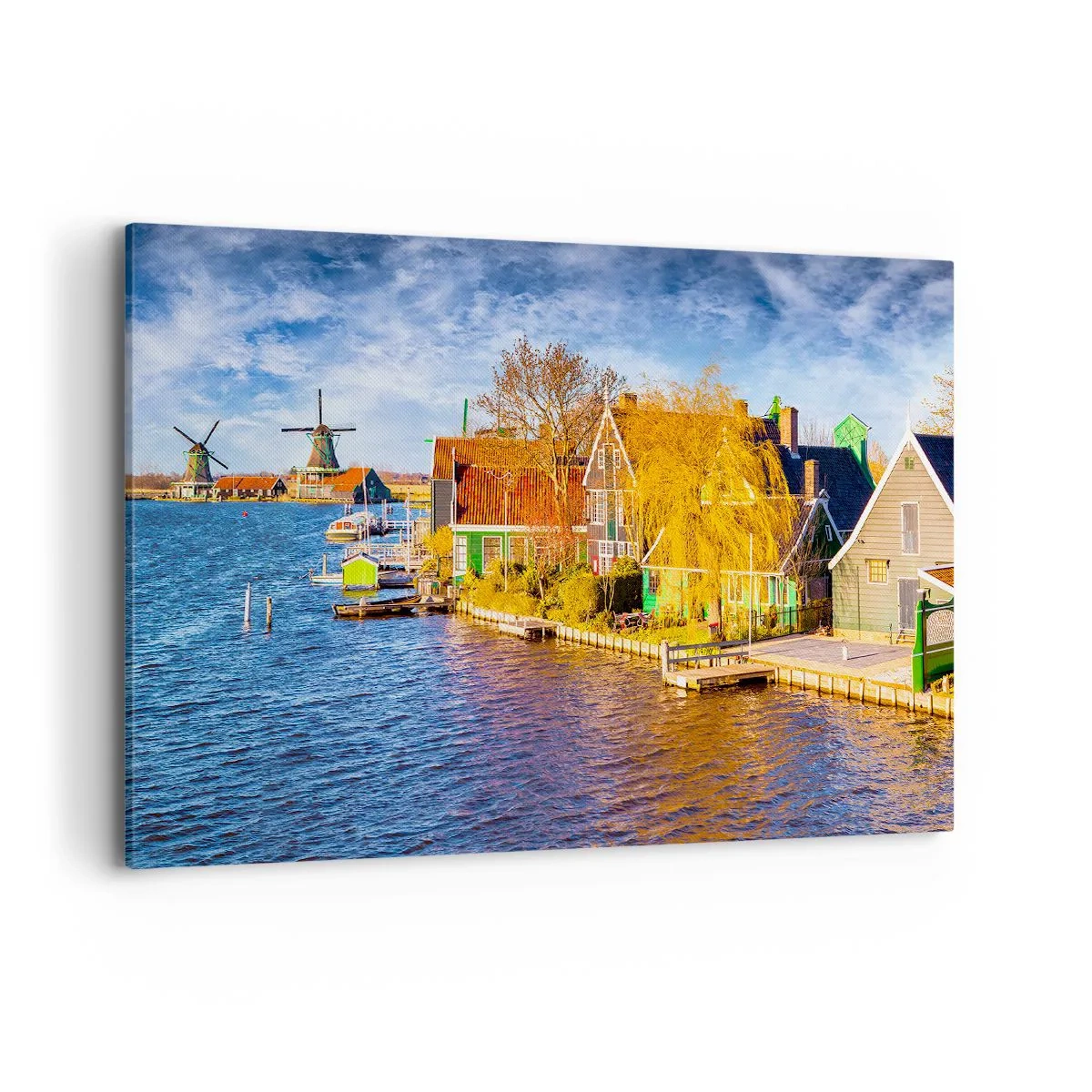 Obraz na płótnie - Malownicze domy i wiatraki nad wodą - 100x70cm - Od wieków bez zmian - Nowoczesna dekoracja ścienna do salonu, kuchni i sypialni ARTTOR