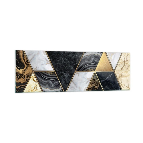 Obraz na szkle - Geometryczne trójkąty w złocie, marmurze i ciemnych odcieniach - 160x50cm - Kamień przy kamieniu - Nowoczesna dekoracja ścienna do salonu i sypialni ARTTOR
