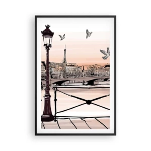 Plakat w czarnej ramie - Nad dachami Paryża - 61x91 cm