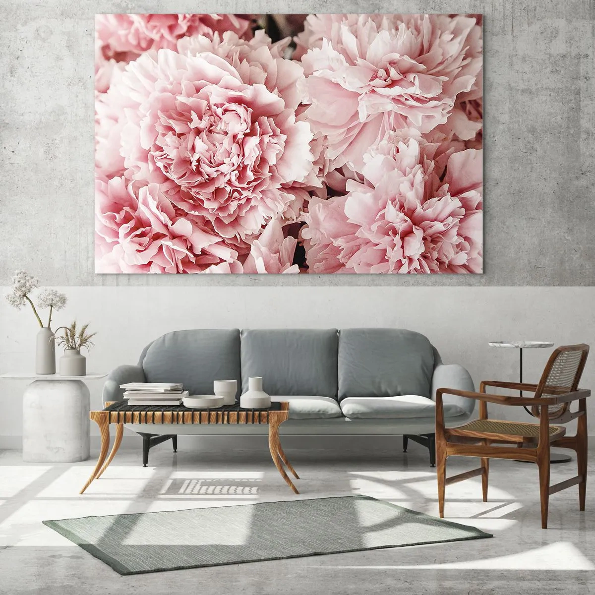 Obraz na szkle - Zbliżenie na różowe piwonie w pełnym rozkwicie - 70x50cm - Różowe marzenie - Nowoczesna dekoracja ścienna do salonu i sypialni ARTTOR