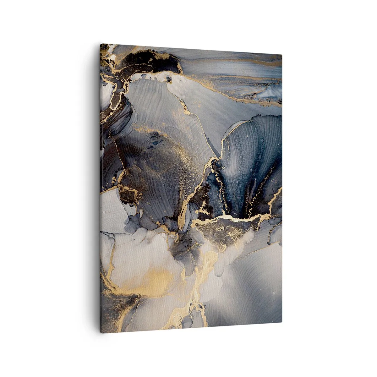 Obraz na płótnie - Abstrakcyjna kompozycja w odcieniach granatu, szarości i złota - 50x70cm - Życie kamienia - Nowoczesna dekoracja ścienna do salonu, kuchni i sypialni ARTTOR
