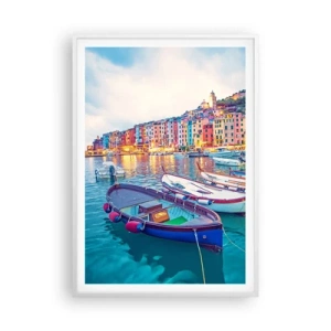 Plakat w białej ramie - Kolorowy wieczór w porcie - 70x100 cm