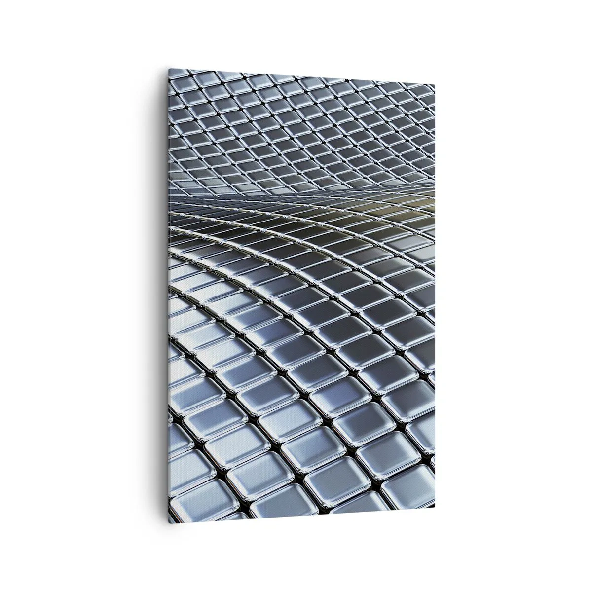 Obraz na płótnie - Nowoczesna struktura z metalicznych kwadratów - 80x120cm - Metaliczna srebrna fala - Nowoczesna dekoracja ścienna do salonu i sypialni ARTTOR