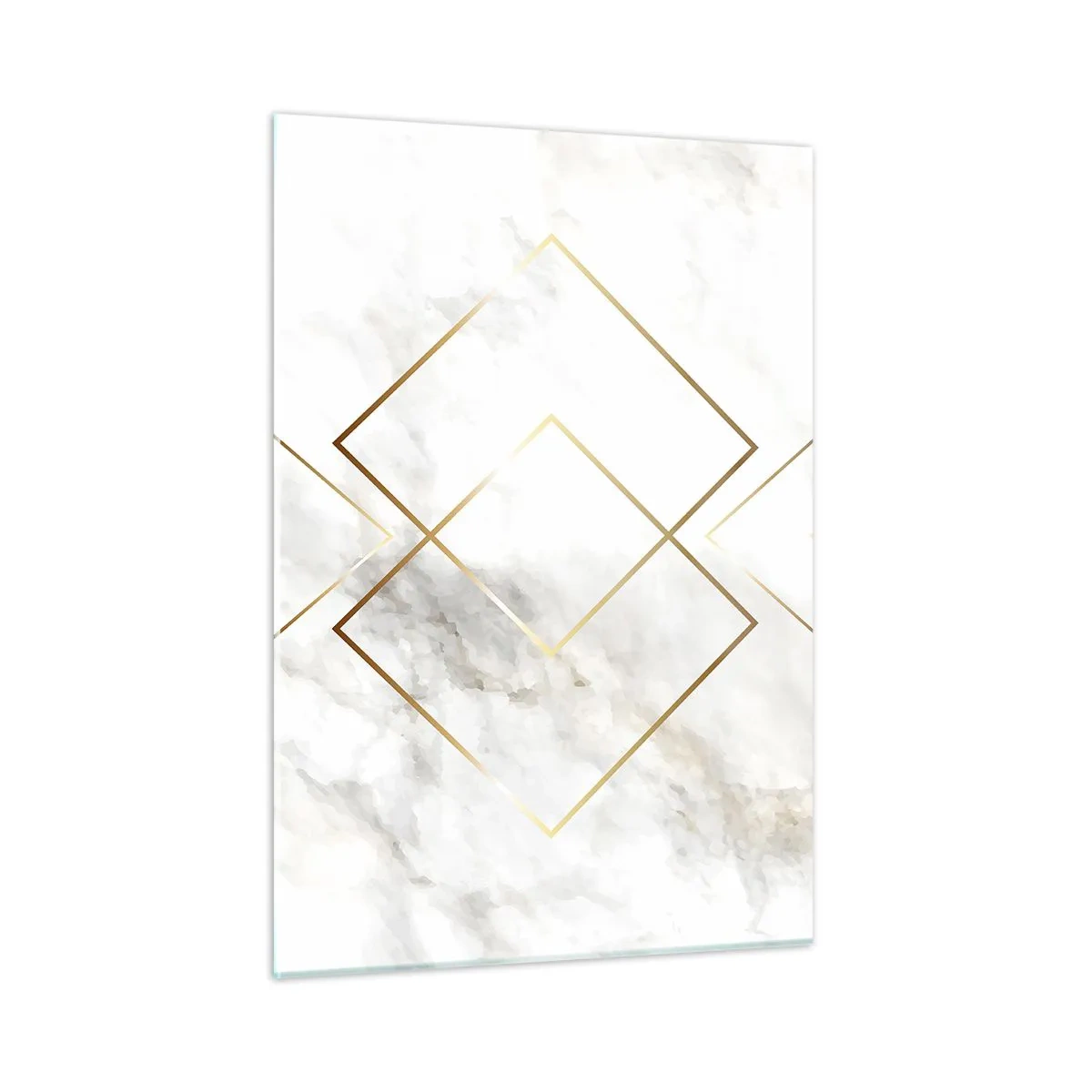 Obraz na szkle - Geometryczne złote romby na tle białego marmuru - 50x70cm - Widok na nieskończoność - Nowoczesna dekoracja ścienna do salonu, kuchni i sypialni ARTTOR