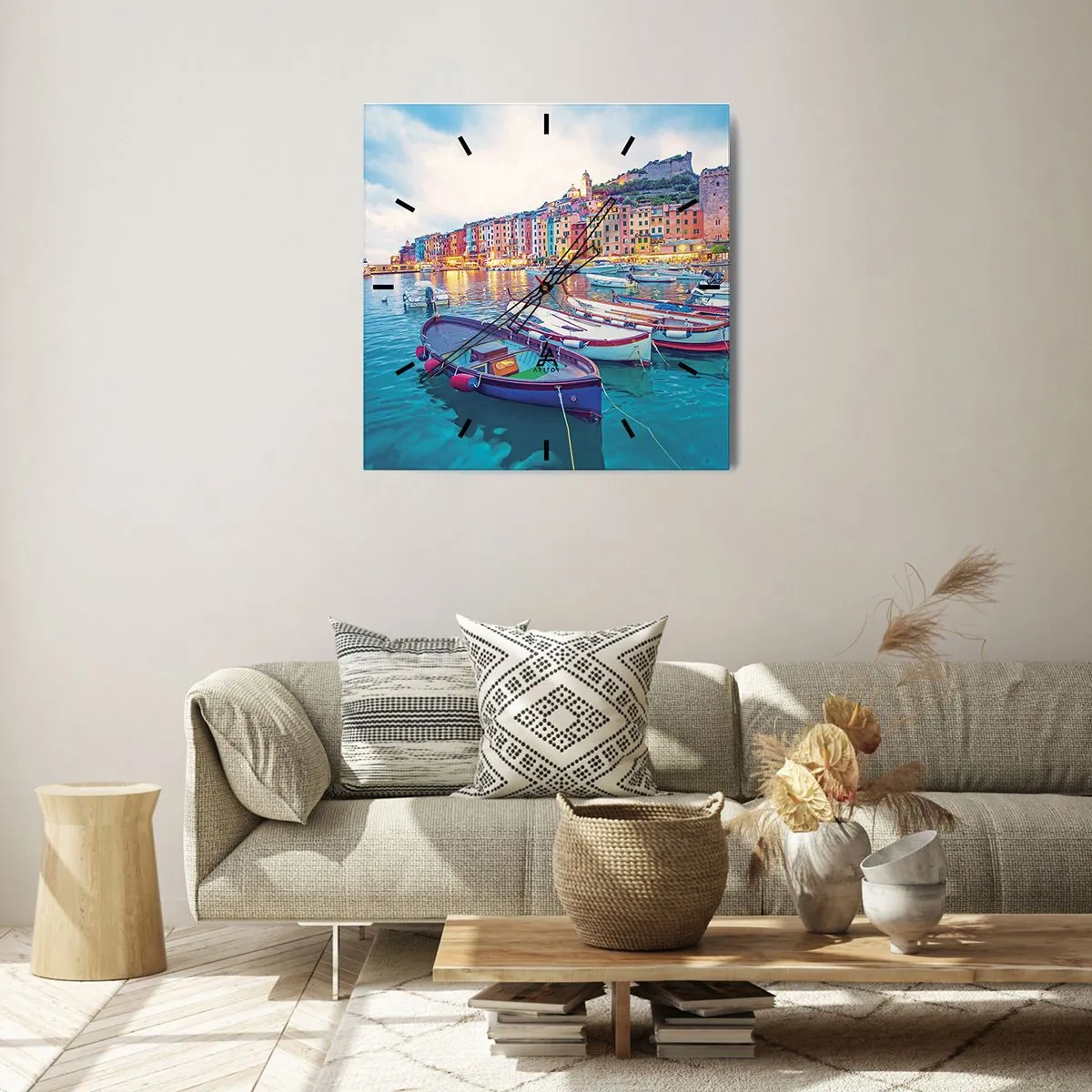 Zegar ścienny - Kolorowy wieczór w porcie - 40x40 cm