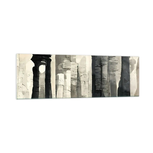 Obraz na szkle - Zabytkowe kolumny w klimatycznej monochromatycznej scenerii - 160x50cm - Majestat antyku - Nowoczesna dekoracja ścienna do salonu i sypialni ARTTOR