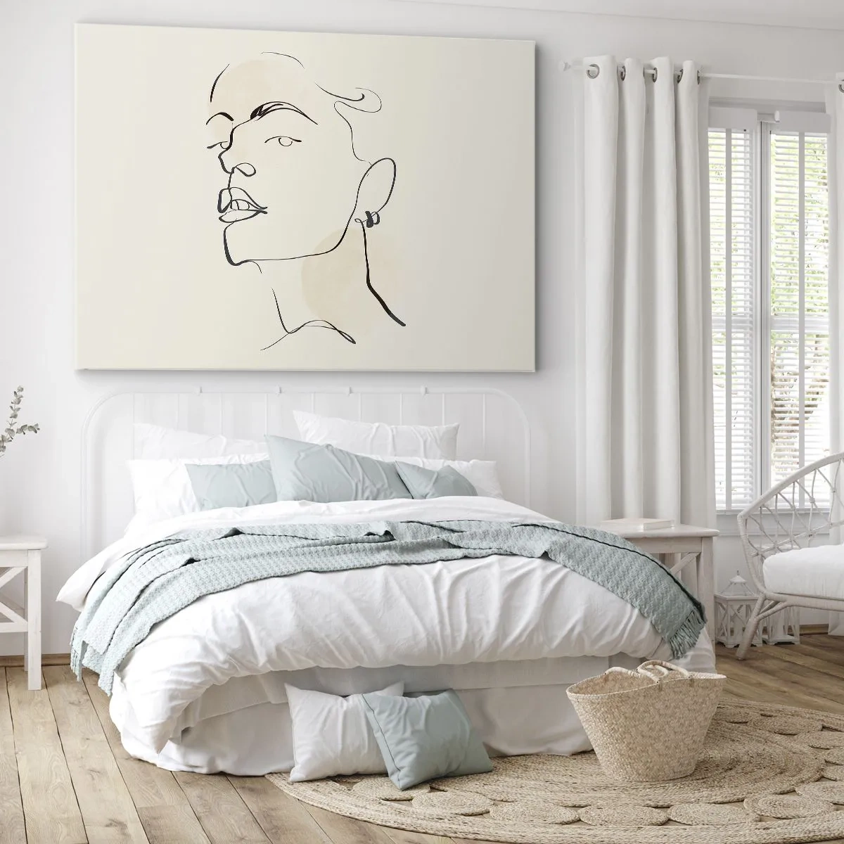 Obraz na płótnie - Minimalistyczny szkic kobiecej twarzy - 120x80cm - Dumne spojrzenie - Nowoczesna dekoracja ścienna do salonu, kuchni i sypialni ARTTOR