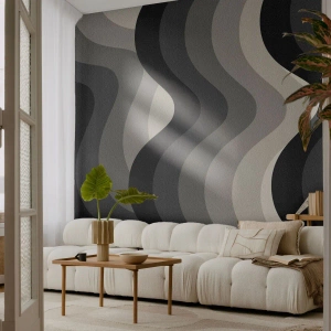 Fototapeta Premium Canvas - Czarno-białe faliste wzory w odcieniach szarości - 100x70cm - Fala za falą - Nowoczesna dekoracja ścienna do salonu i sypialni ARTTOR