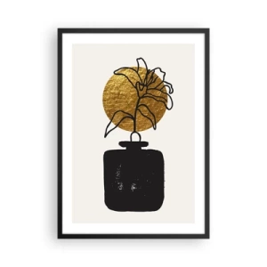 Plakat w czarnej ramie - Abstrakcyjna kompozycja z kwiatem i złotym kołem - 50x70cm - Piękno na wagę złota - Nowoczesna dekoracja ścienna do salonu i sypialni ARTTOR