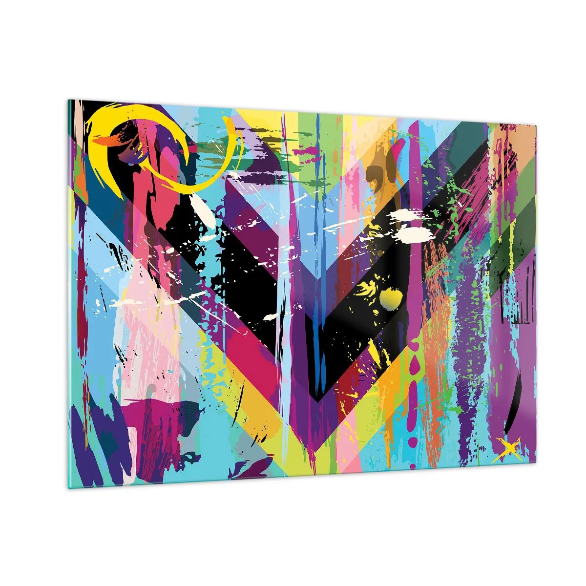 Obraz na szkle - Kolorowa abstrakcja z dynamicznymi kształtami i intensywnymi barwami - 100x70cm - Z góry na dół - Nowoczesna dekoracja ścienna do salonu, kuchni i sypialni ARTTOR