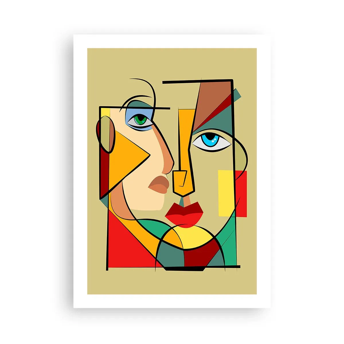 Plakat - Kubistyczny portret w intensywnych kolorach - 50x70cm - Dobrana para - Nowoczesna dekoracja ścienna do salonu, kuchni i sypialni ARTTOR