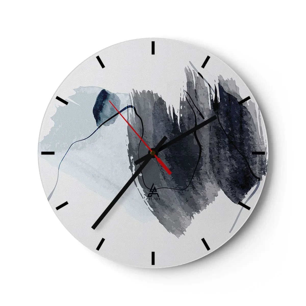 Zegar ścienny - Ciemnoniebieskie plamy akwareli na jasnym tle - 30x30cm - Intensywność i ruch - Nowoczesna dekoracja ścienna do salonu, kuchni i sypialni ARTTOR