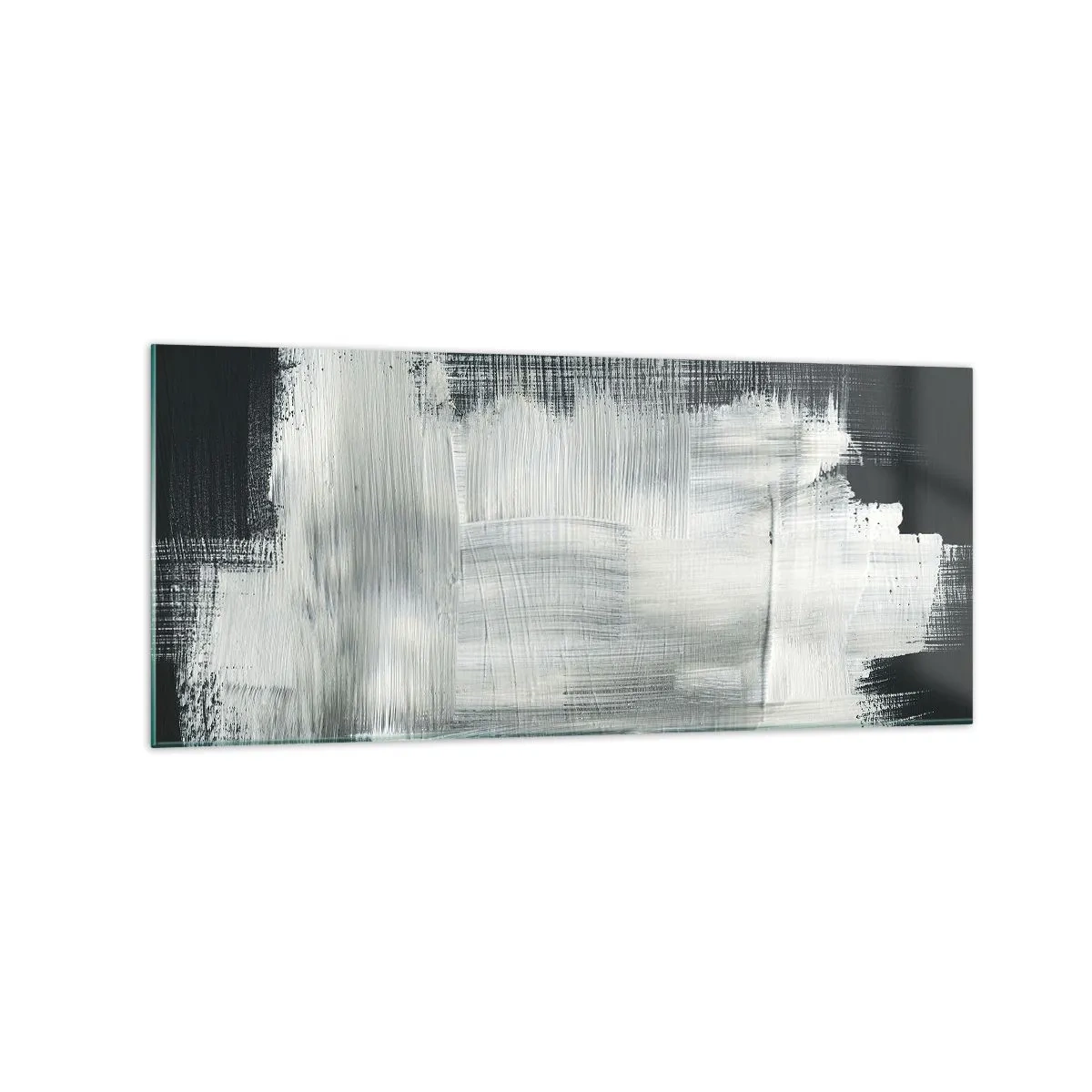 Obraz na szkle - Białe abstrakcyjne pociągnięcia na ciemnym tle - 120x50cm - Utkane z pionu i poziomu - Nowoczesna dekoracja ścienna do salonu i sypialni ARTTOR