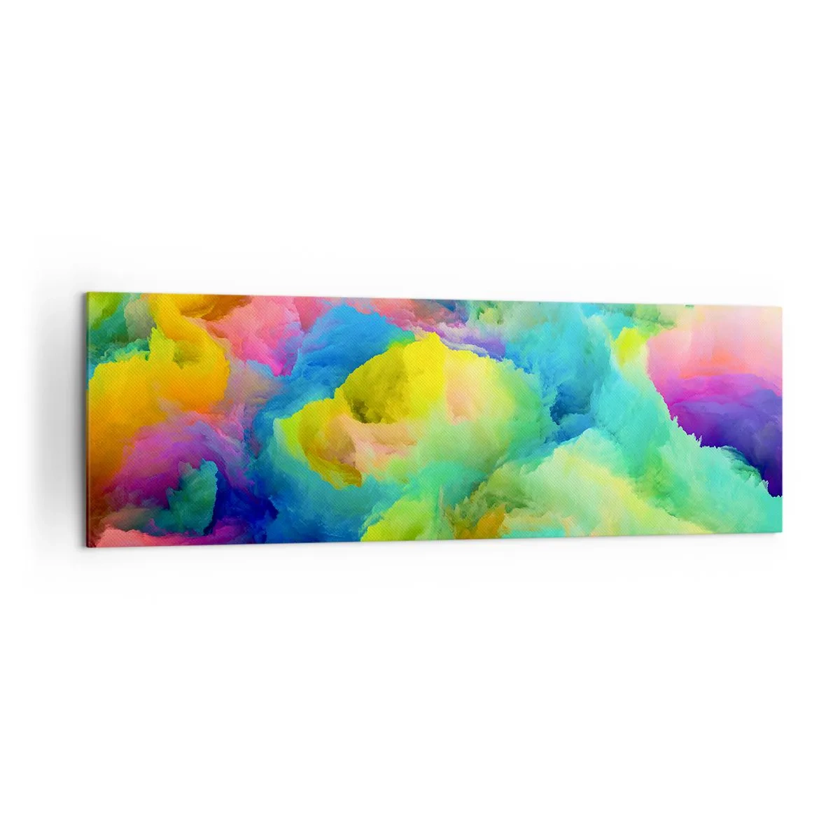 Obraz na płótnie - Abstrakcyjna kompozycja w tęczowych barwach - 160x50cm - Tęczowy puch - Nowoczesna dekoracja ścienna do salonu i sypialni ARTTOR
