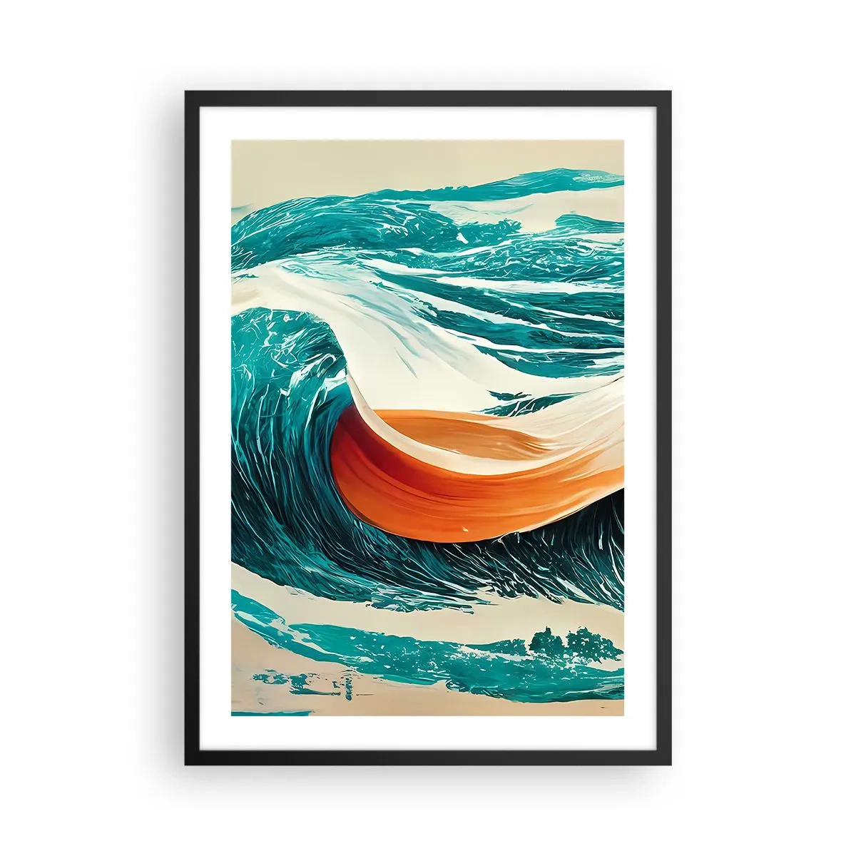 Plakat w czarnej ramie - Dynamiczna fala w abstrakcyjnych barwach - 50x70cm - Sen surfera - Nowoczesna dekoracja ścienna do salonu i sypialni ARTTOR