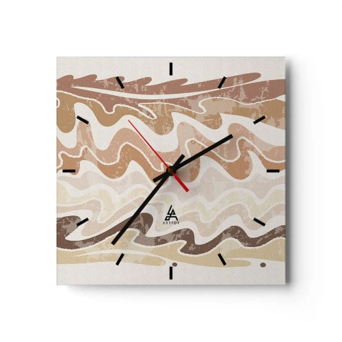 Zegar ścienny - Falujące abstrakcyjne linie w beżowych odcieniach - 30x30cm - Dobra energia – dobre emocje - Nowoczesna dekoracja ścienna do salonu i sypialni ARTTOR