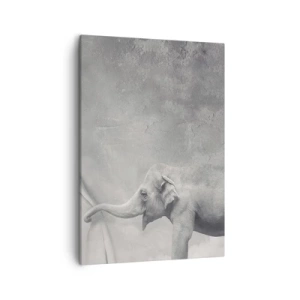 Obraz na płótnie - Słoń na tle abstrakcyjnego, szarego tła w stylu czarno-białym - 50x70cm - Odsłonić tajemnicę - Nowoczesna dekoracja ścienna do salonu, kuchni i sypialni ARTTOR