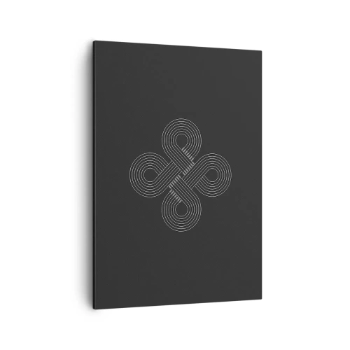 Obraz na płótnie - Minimalistyczny biały wzór inspirowany celtyckim motywem na czarnym tle - 50x70cm - W duchu celtyckim - Nowoczesna dekoracja ścienna do salonu, kuchni i sypialni ARTTOR