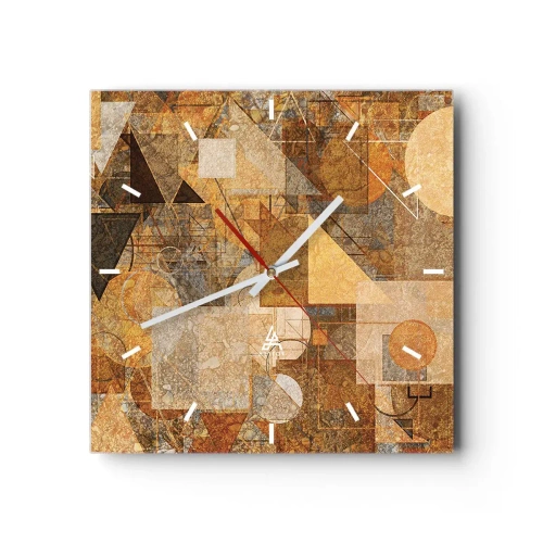 Zegar ścienny - Abstrakcyjne geometryczne figury w ciepłych odcieniach - 30x30cm - Kubistyczne studium brązu - Nowoczesna dekoracja ścienna do salonu i sypialni ARTTOR