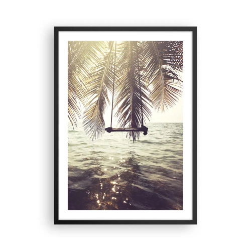 Plakat w czarnej ramie - Huśtawka pod palmami nad spokojnym morzem - 50x70cm - Można bujać w obłokach do woli - Nowoczesna dekoracja ścienna do salonu i sypialni ARTTOR