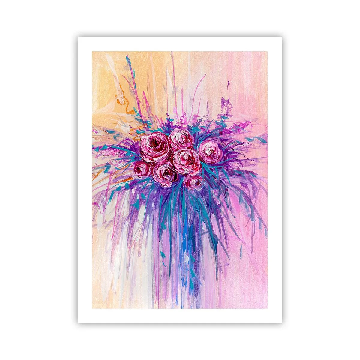 Plakat - Kolorowe róże na tle w odcieniach różu - 50x70cm - Różana fontanna - Nowoczesna dekoracja ścienna do salonu, kuchni i sypialni ARTTOR