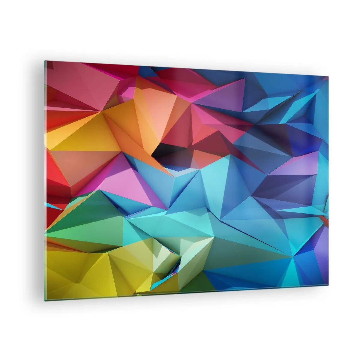 Obraz na szkle - Geometryczna kompozycja w intensywnych, wielobarwnych odcieniach - 70x50cm - Tęczowe origami - Nowoczesna dekoracja ścienna do salonu i sypialni ARTTOR