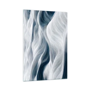 Obraz na szkle - Falujące linie w odcieniach błękitu i bieli - 80x120cm - Biało-błękitne fale - Nowoczesna dekoracja ścienna do salonu i sypialni ARTTOR