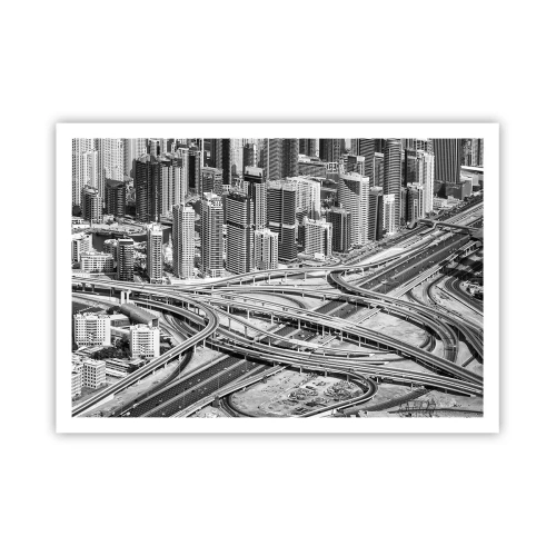 Plakat - Widok na Dubaj z perspektywy lotu ptaka - 100x70cm - Dubaj – miasto niemożliwe - Nowoczesna dekoracja ścienna do salonu i sypialni ARTTOR