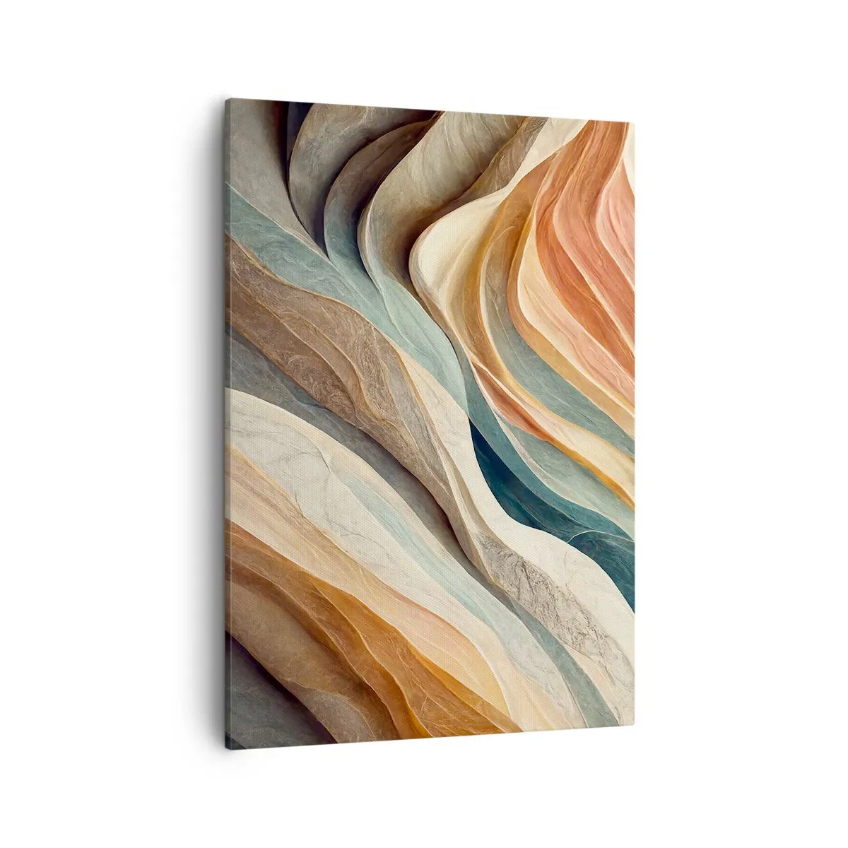 Obraz na płótnie - Abstrakcyjna kompozycja falistych kształtów w odcieniach ziemi i pastelowych tonach - 50x70cm - Chwila przed zmianą - Nowoczesna dekoracja ścienna do salonu, kuchni i sypialni ARTTOR