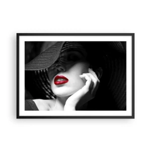 Plakat w czarnej ramie - Czarno-biały portret kobiety z czerwonymi ustami - 70x50cm - Studium w szkarłacie - Nowoczesna dekoracja ścienna do salonu i sypialni ARTTOR