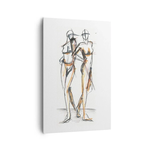 Obraz na płótnie - Artystyczny szkic dwóch sylwetek na białym tle - 80x120cm - Studium wdzięku - Nowoczesna dekoracja ścienna do salonu i sypialni ARTTOR