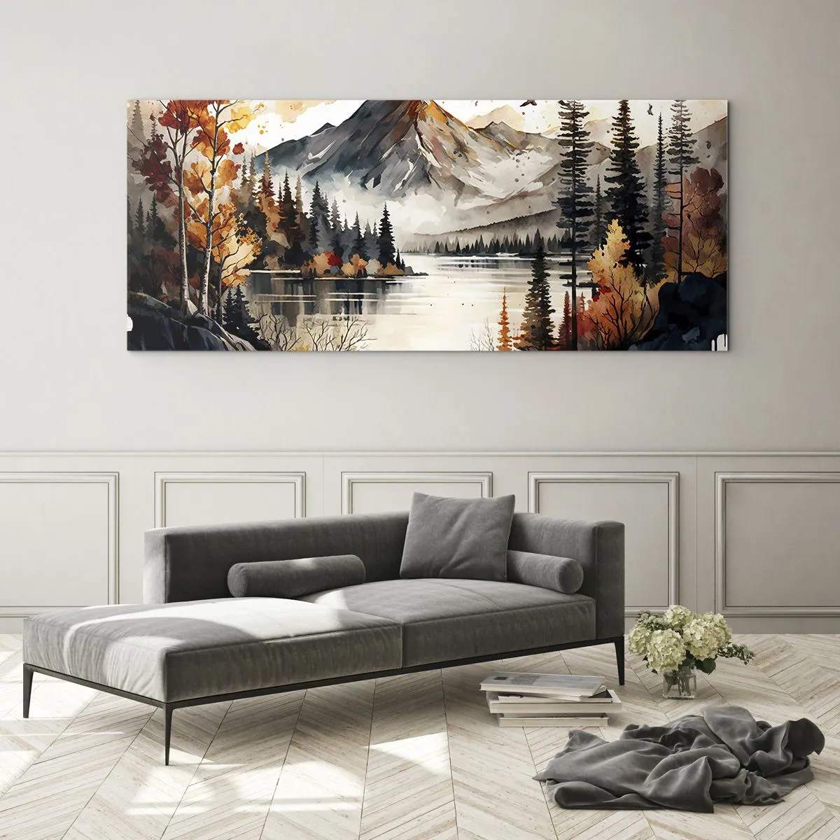 Obraz na szkle - Złota jesień w górach - 100x40 cm