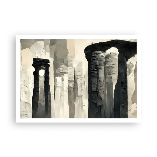 Plakat - Zabytkowe kolumny w klimatycznej monochromatycznej scenerii - 100x70cm - Majestat antyku - Nowoczesna dekoracja ścienna do salonu i sypialni ARTTOR