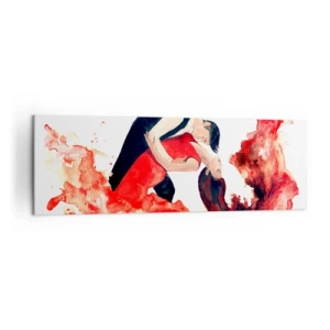 Obraz na płótnie - Dynamiczna akwarela tańczącej pary w czerwonych barwach - 160x50cm - Tango - zmysłowa fala - Nowoczesna dekoracja ścienna do salonu i sypialni ARTTOR