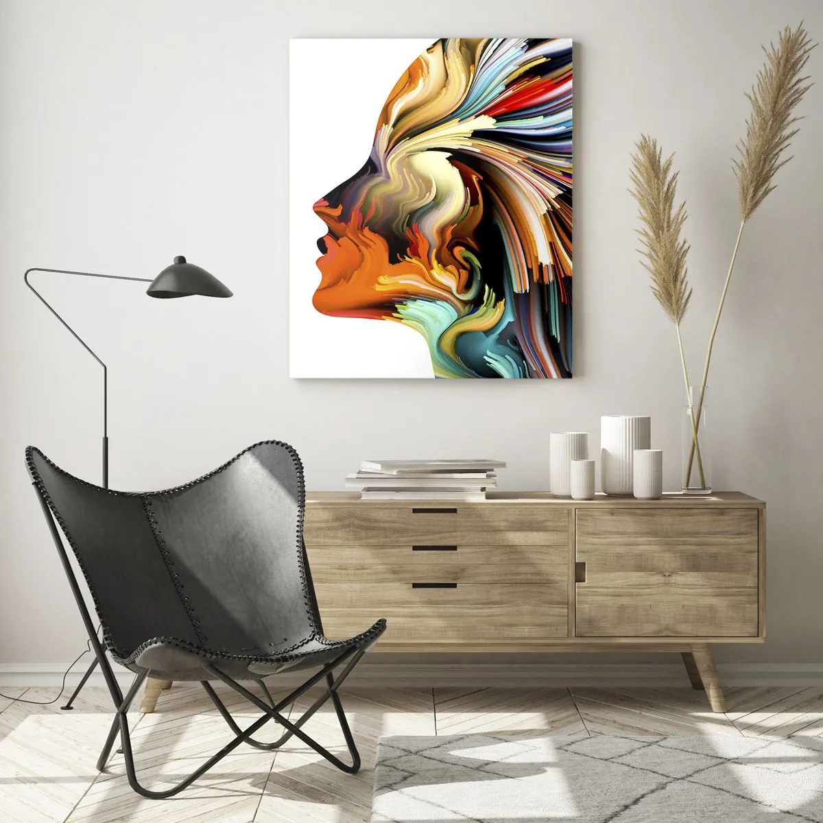 Obraz na szkle - Wybuch kolorów w kształcie ludzkiej sylwetki - 50x70cm - Eksplozja wyobraźni - Nowoczesna dekoracja ścienna do salonu, kuchni i sypialni ARTTOR
