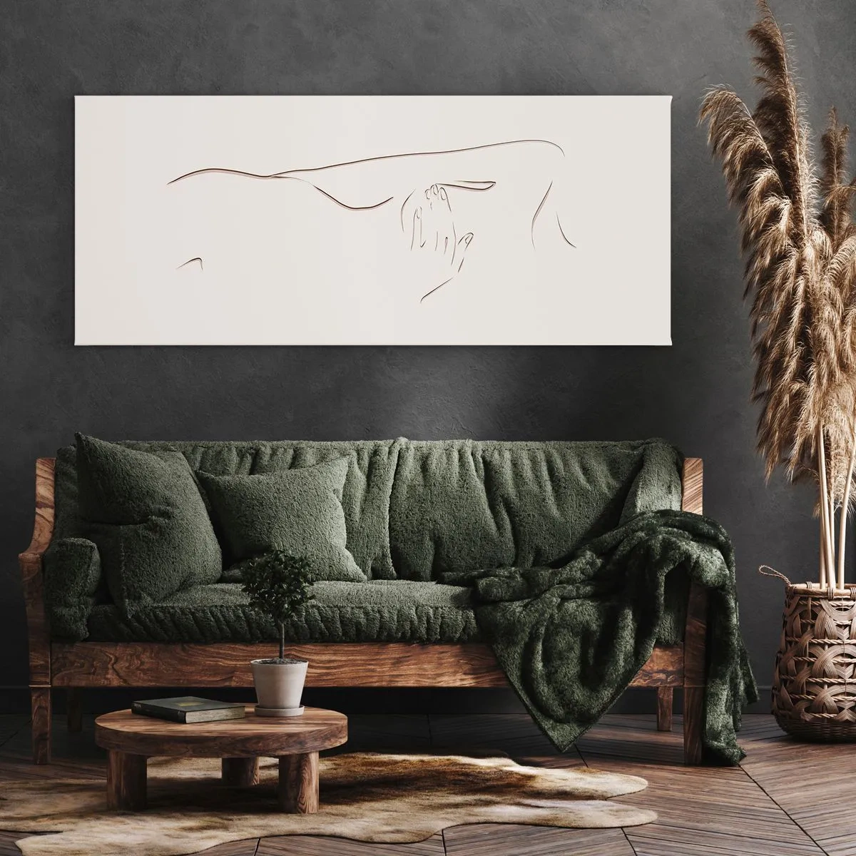 Obraz na płótnie - Subtelny rysunek linii przedstawiający sylwetkę na jasnym tle - 160x50cm - Kształt pragnienia - Nowoczesna dekoracja ścienna do salonu i sypialni ARTTOR