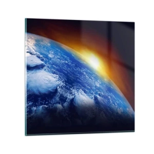 Obraz na szkle - Wschód słońca nad błękitną planetą - 40x40 cm