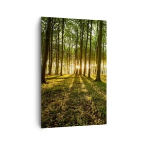 Obraz na płótnie - Zachodzące słońce w lesie liściastym - 80x120cm - Fotografia wszystkich wiosen - Nowoczesna dekoracja ścienna do salonu i sypialni ARTTOR