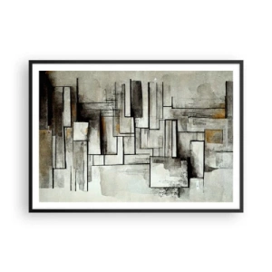 Plakat w czarnej ramie - Abstrakcyjne prostokąty w odcieniach szarości i czerni - 100x70cm - Siła prostoty - Nowoczesna dekoracja ścienna do salonu i sypialni ARTTOR
