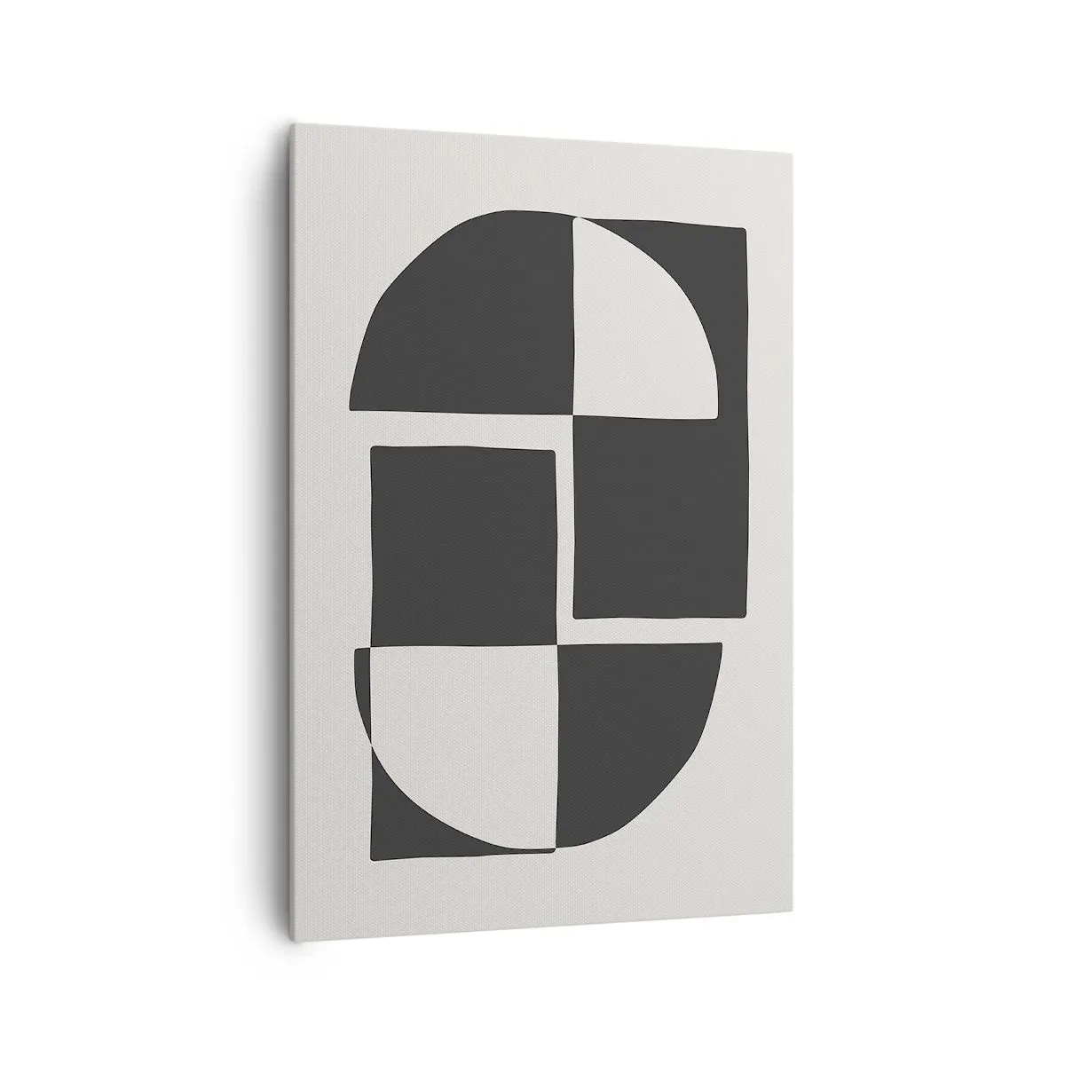 Obraz na płótnie - Abstrakcyjne kształty geometryczne w czerni i bieli - 70x100cm - Antyteza – synteza - Nowoczesna dekoracja ścienna do salonu i sypialni ARTTOR
