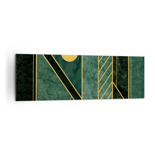 Obraz na płótnie - Geometria w zieleni i złocie z eleganckim wzorem - 160x50cm - Dynamika złota i lazuru - Nowoczesna dekoracja ścienna do salonu i sypialni ARTTOR