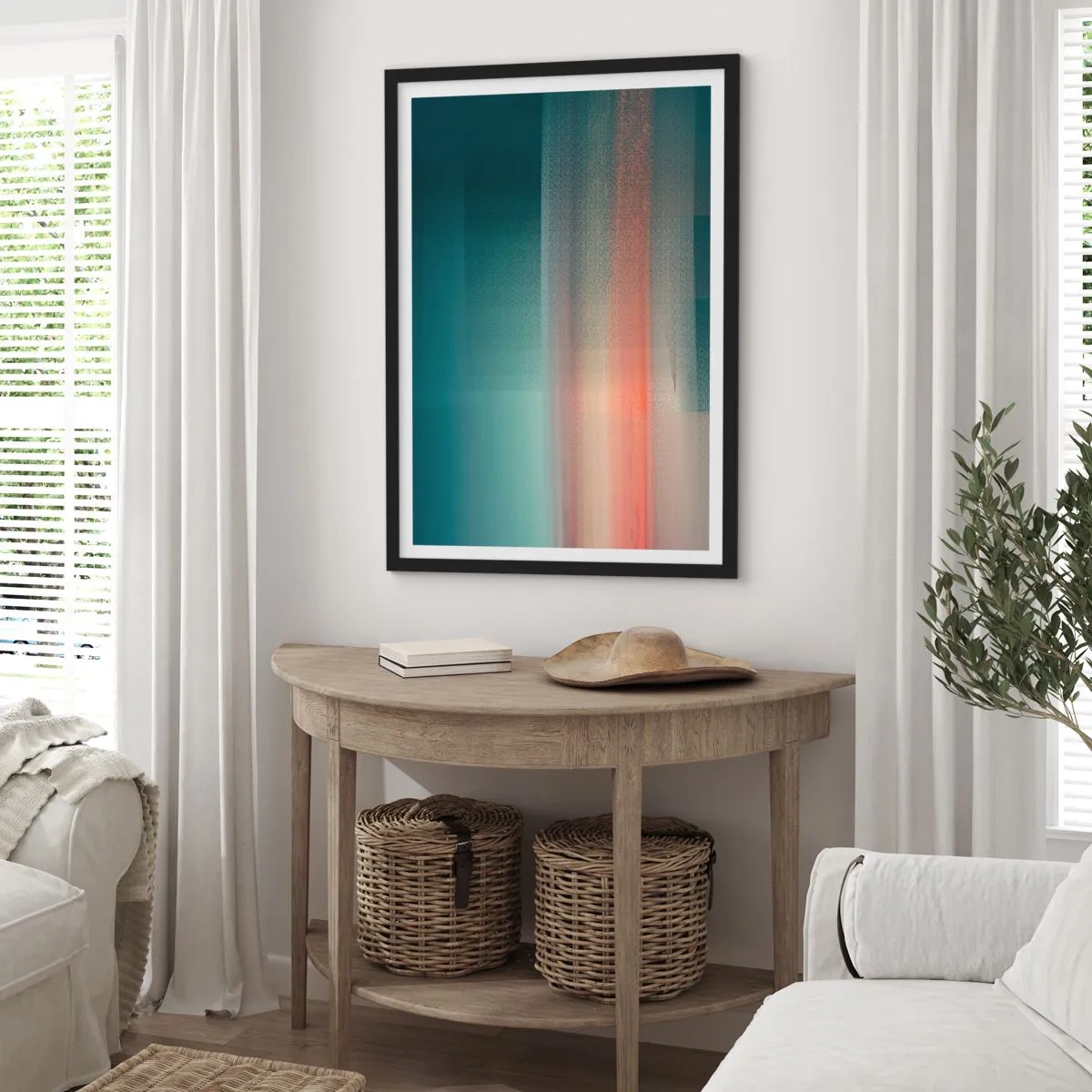 Plakat w czarnej ramie - Abstrakcja: fale światła - 30x40 cm