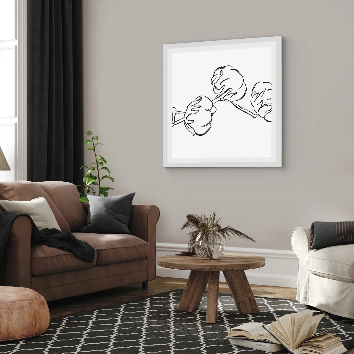 Plakat w białej ramie - Bawełniany puch - 40x40 cm