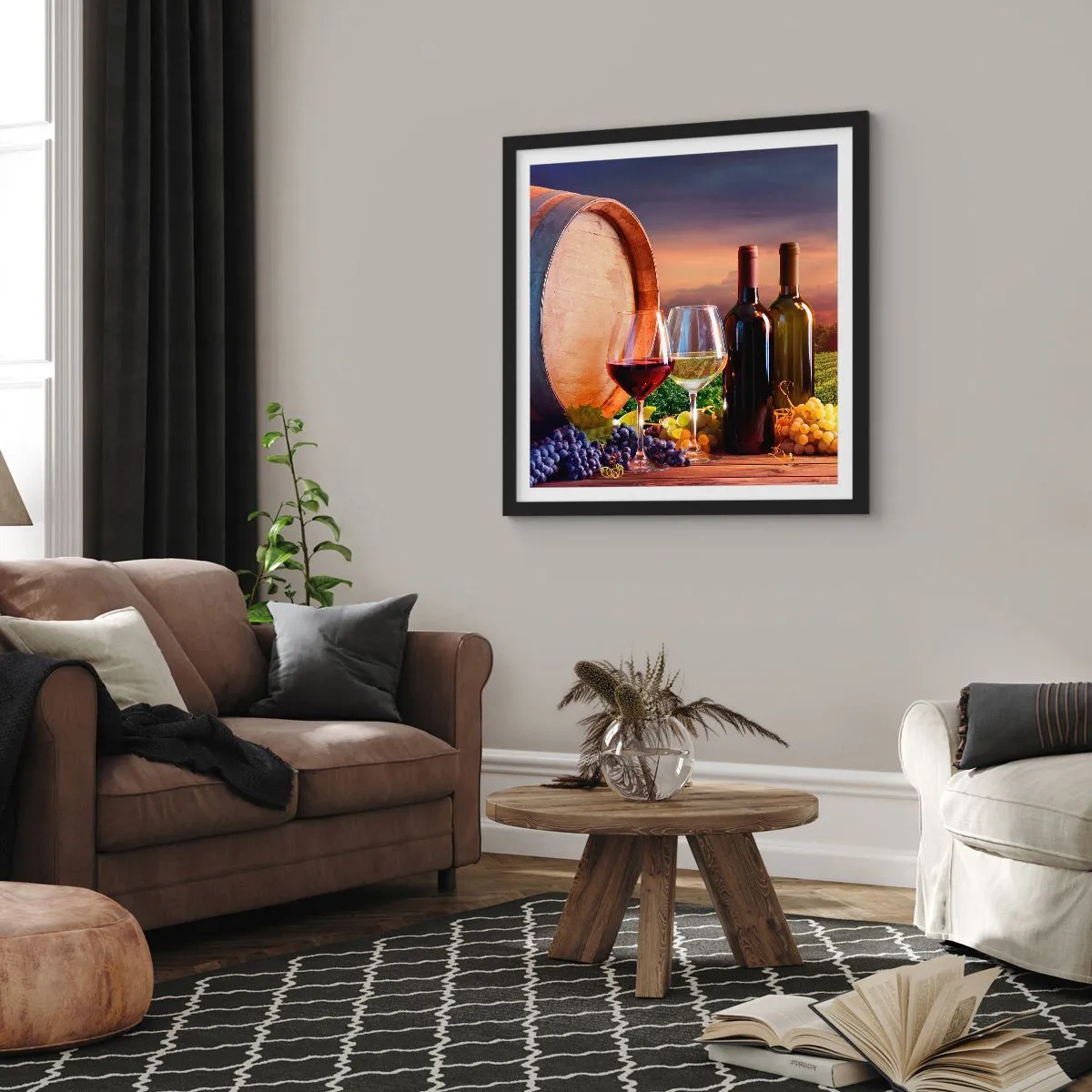 Plakat w czarnej ramie - Tu życie ma smak - 40x40 cm