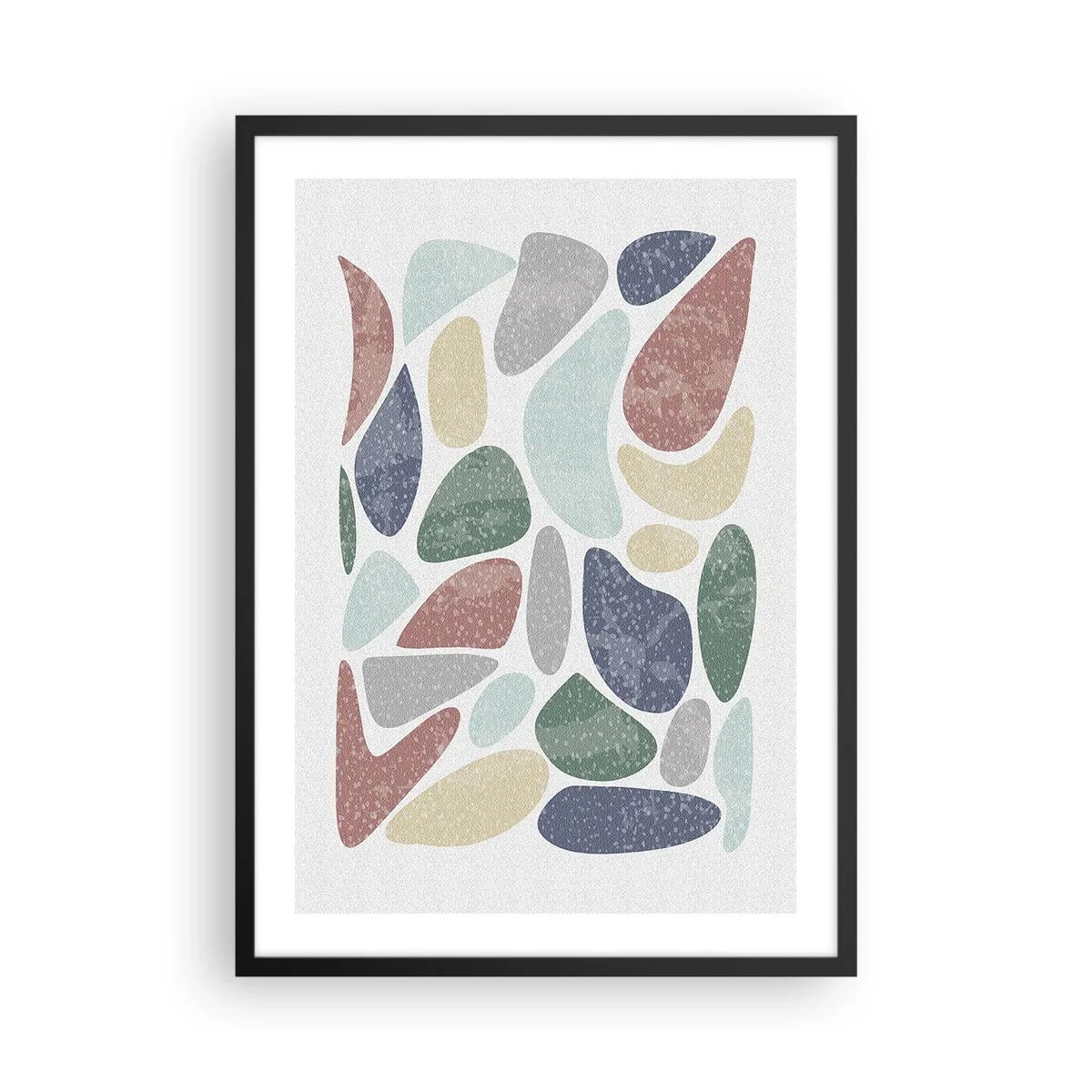 Plakat w czarnej ramie - Abstrakcyjne kamienie w pastelowych odcieniach - 50x70cm - Mozaika pudrowanych barw - Nowoczesna dekoracja ścienna do salonu i sypialni ARTTOR