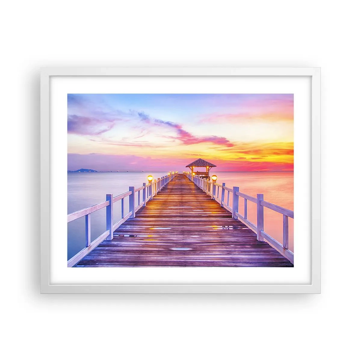 Plakat w białej ramie - Liliowo-złota cisza wieczoru - 50x40 cm