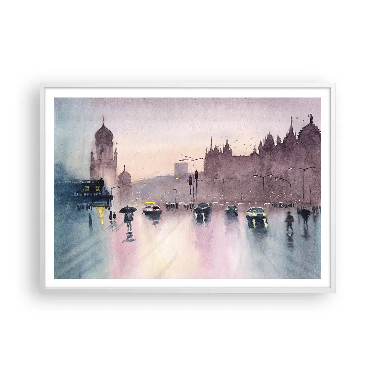 Plakat w białej ramie - W deszczowej mgiełce - 100x70 cm